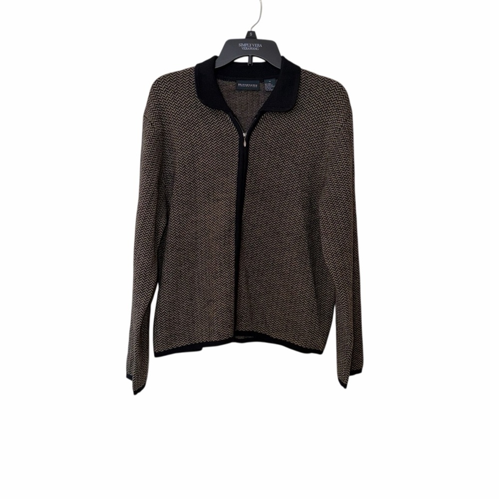 Bridgetown Collection wool blend Black and Brown zip Sweater size medium